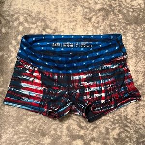 IAB MFG Spandex Crossfit Shorts American Flag Red White Blue Size 10 Large